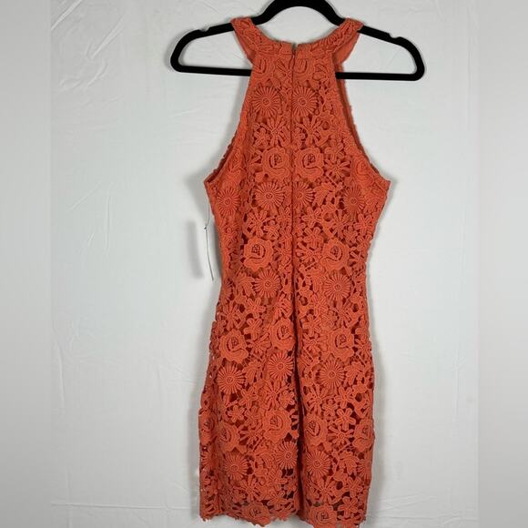 Lulus Mini Dress Love Poem Coral Orange Lace- S NWT - Picture 8 of 12
